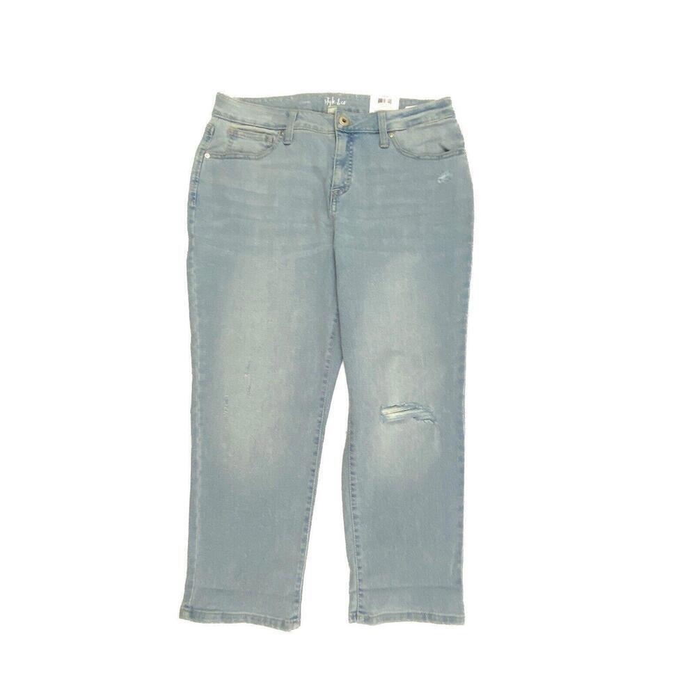 NEW Style & Co Capri Mid Rise Distressed Women's size 12P light Blue Denim Jeans